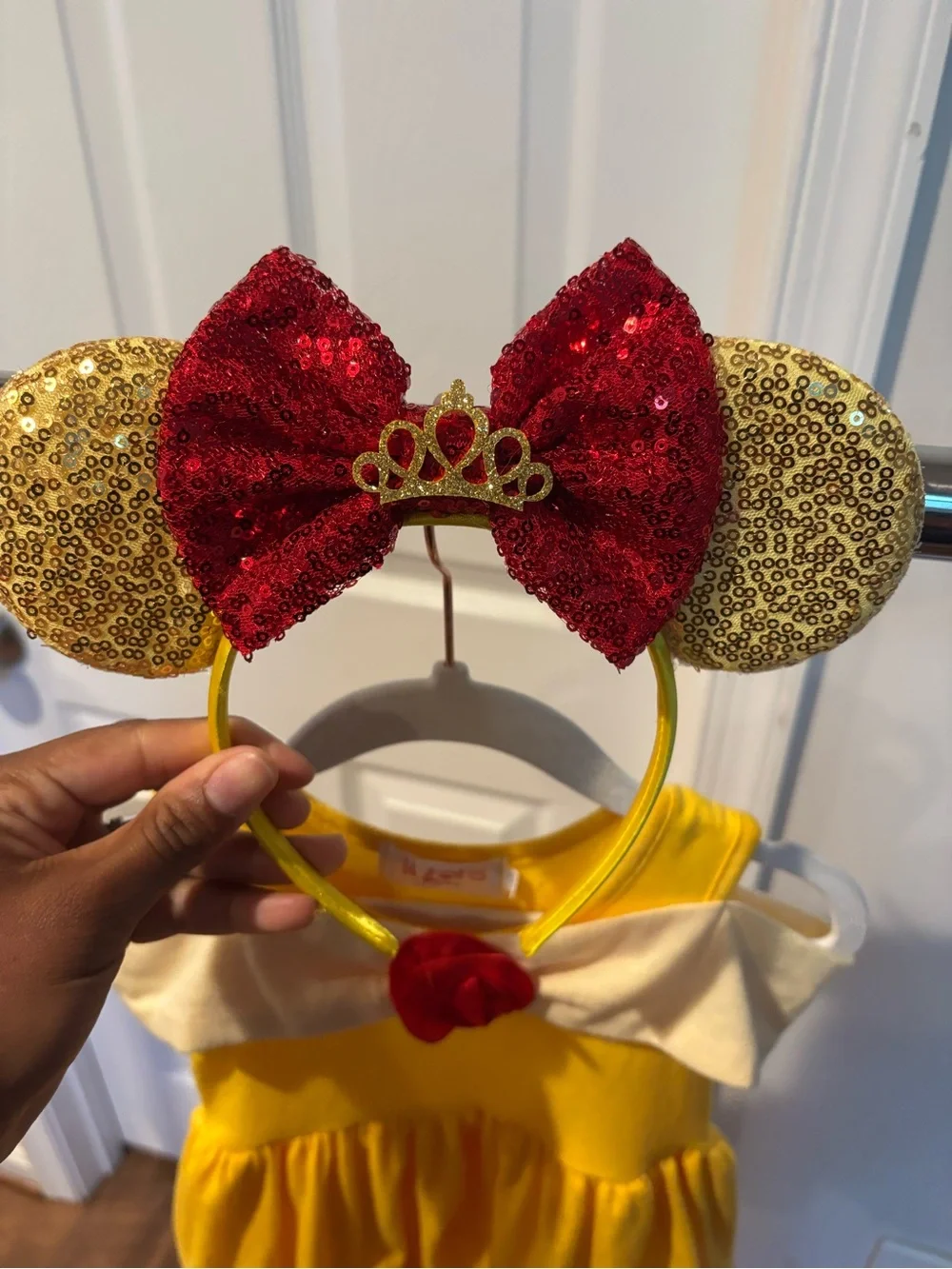 Belle Princess Dress Costume with Red Rose
